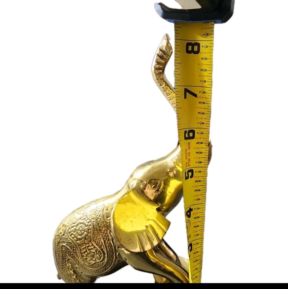 Vintage 8" Brass Circus Elephant Figurine Trunk Up Good Luck from India - Picture 2 of 5